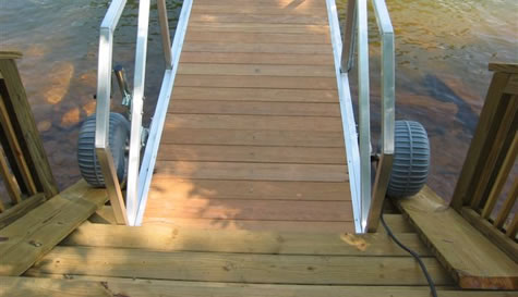 staircase leading to dock with adjustable wheel connector